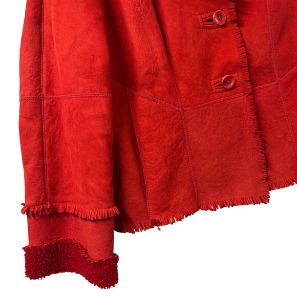 Audrey Talbott Red Leather Artisan Jacket Medium Coat Leather Wool Beautiful - Picture 5 of 12
